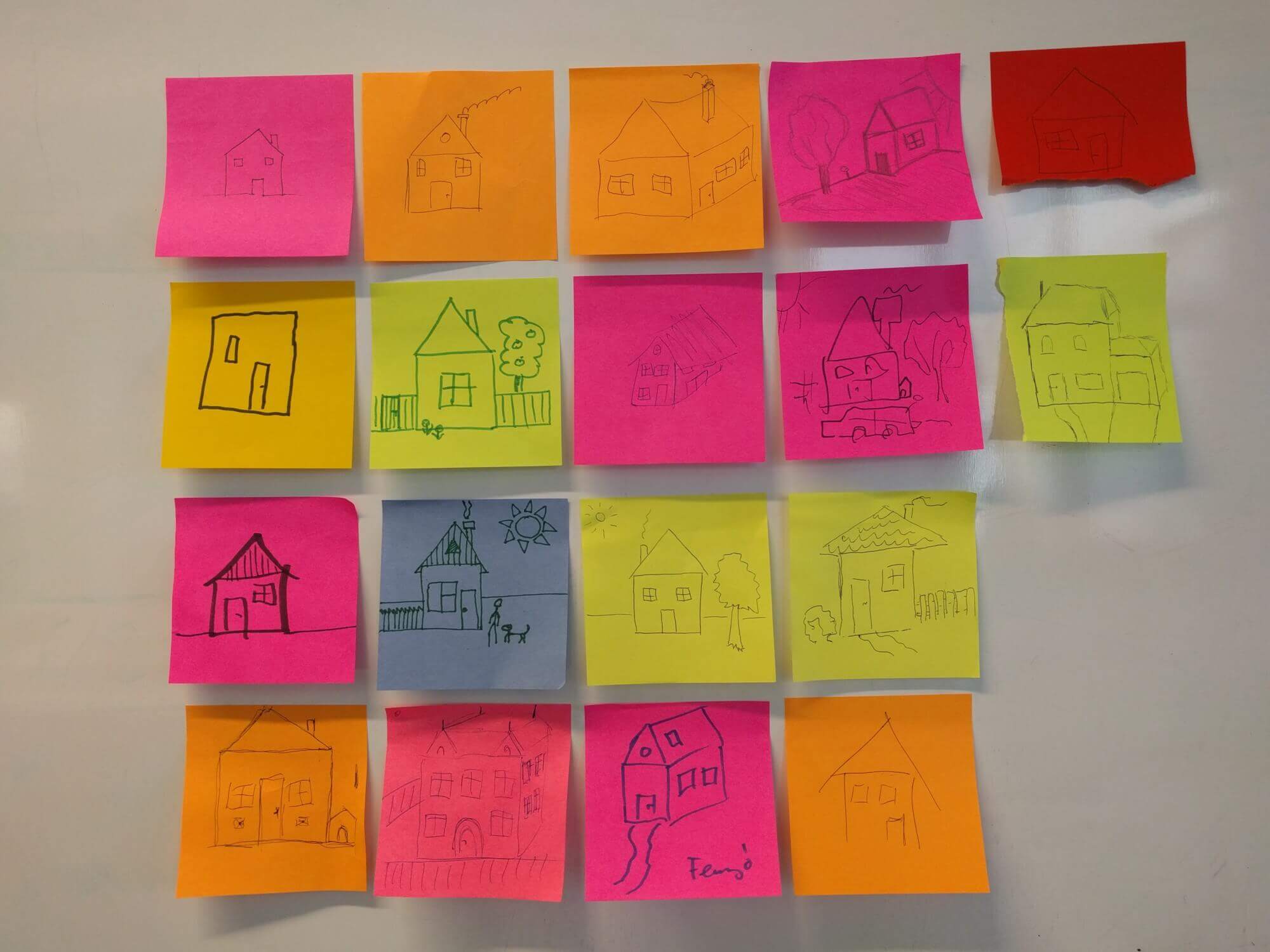 Post-its with different house drawings