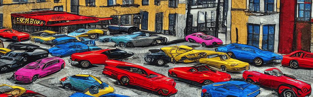 A model car parking in a real town, expressionist digital art, generated with DiffusionBee